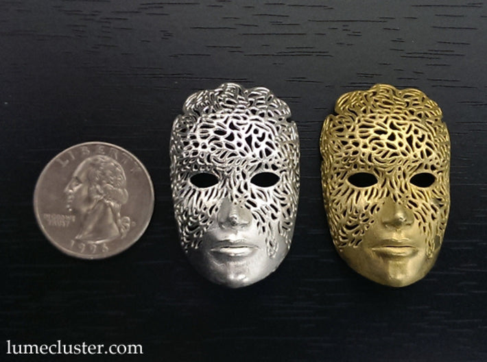 Dreamer Mask Pendant 3d printed Raw silver & brass