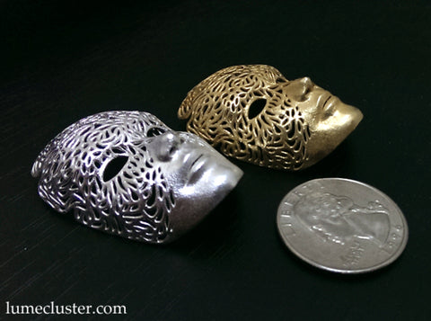 Dreamer Mask Pendant 3d printed Raw silver &amp; brass