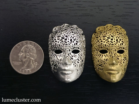 Dreamer Mask Pendant 3d printed Raw silver &amp; brass